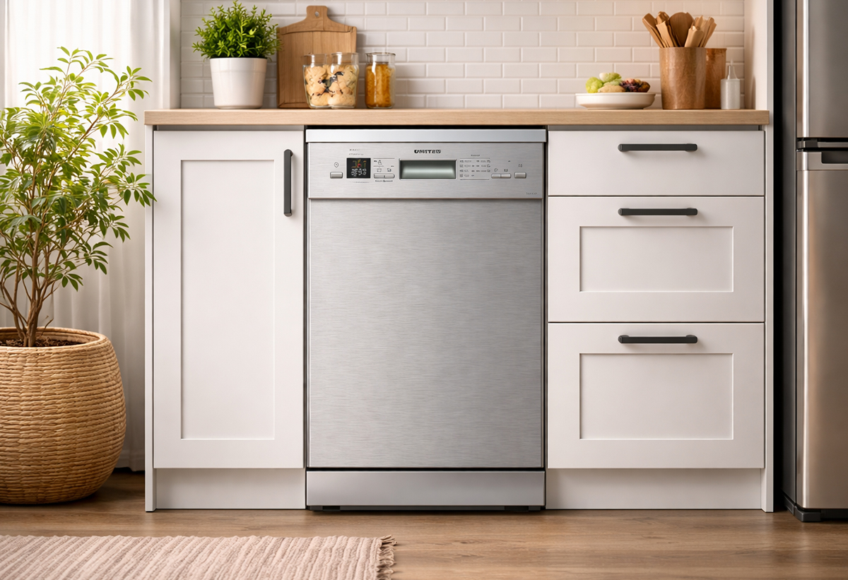 Απεικονίζεται το πλυντήριο σε κουζίνα.